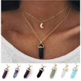 thumbnail image 2 of Creative Double Layer Necklace Fashion Hexagonal Column Moon Pendant Clavicle Chain Great Gift ForPurple, 2 of 5