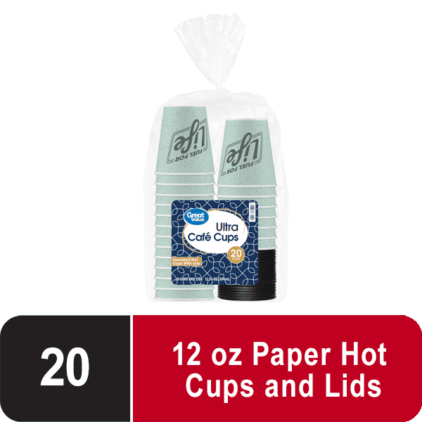 Great Value Ultra Cafe Hot Cups with Lids, 12 fl oz, 20 Count Walmart
