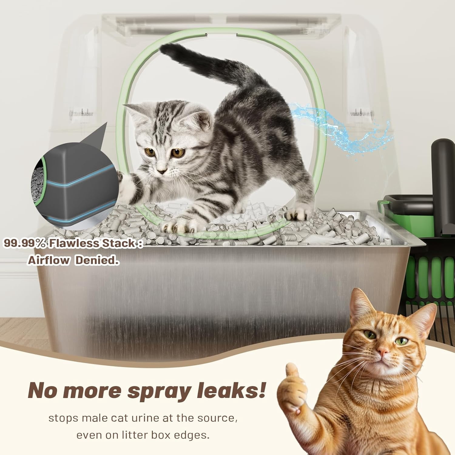 YODOLLA Extra Large Enclosed Stainless Steel Cat Litter Box with Lid, Front Dual-Door and Top Exit Metal Kitty Pan Box for Big Cats, w/ Poop Scoop,Box Step, Waste Bin & Trash Bags in Black