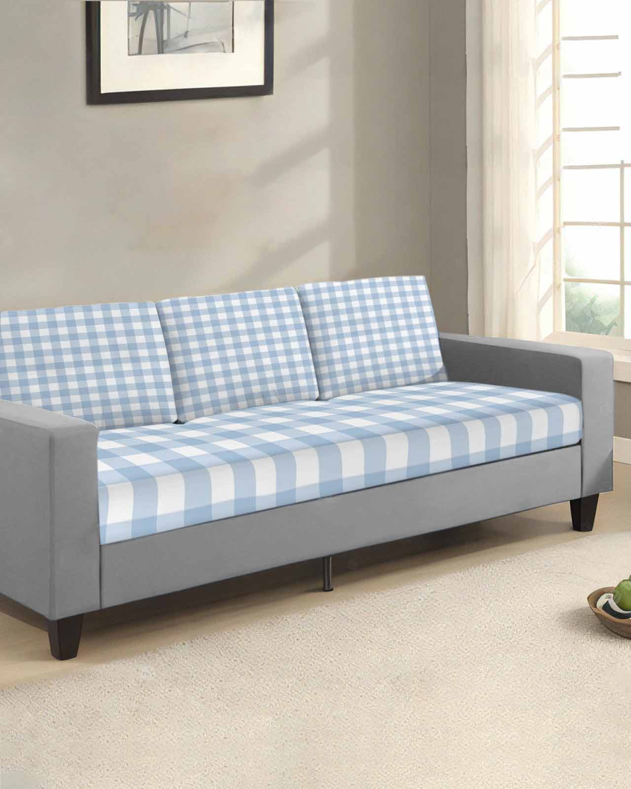 Light Blue Plaid Couch Cushion Covers Stretch, Washable Sofa Seat Covers Individual Seat Cushion Sofa Slipcovers Modern Minimalist Country Couch Cover Furniture Protector S-1PCS