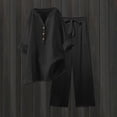 thumbnail image 2 of CIENVNSTG 2 Piece Sets Woman Trendy V-Neck Long Sleeve Linen Shirt Top Drawstring Straight Pants Set Black M, 2 of 5