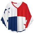 thumbnail image 4 of Panama Flag Women's V-Neck Blouse With 3/4 Ruffled Bell Sleeves Casual Top Ladies Blouses, 4 of 7