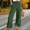 thumbnail image 5 of Horkkom Linen Pants Women Solid Color Elastic Waist Wide Leg Pants Summer Loose Flowy Casual Pants with Pockets Drawstring S, 5 of 10