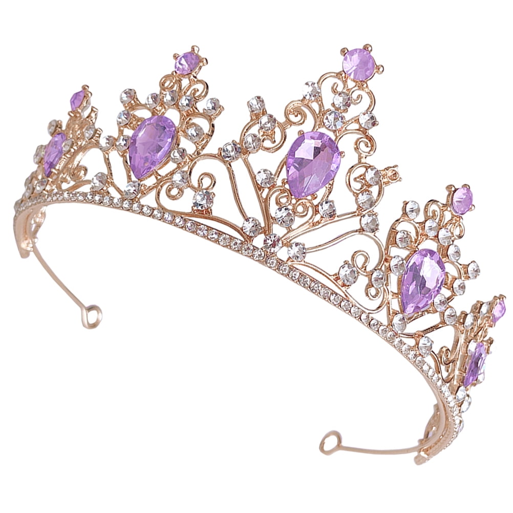 OUNONA Rhinestone Bridal Tiara for Wedding Party Purple Crown for Women Hair Accessory