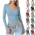 thumbnail image 5 of FAIWAD Long Sleeve Crop Tops for Women Long Sleeve Square Neck Stretch Slim Shirts Going Out Basic Tees, 5 of 5
