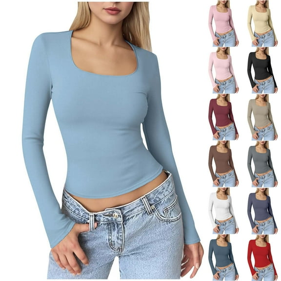 Agkizg Womens Fall Clothing Plus Size Womens Tops Long Sleeve Blouses Solid Color Crew Neck Long Sleeve Loose Fitting Pullover Top for Fall Winter Daily Casual Wear M