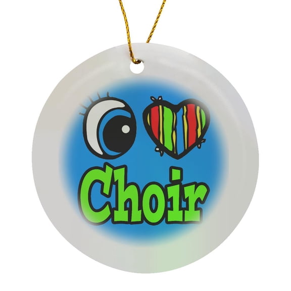 3drose, Bright Eye Heart I Love Choir, Circle Porcelain Ornament