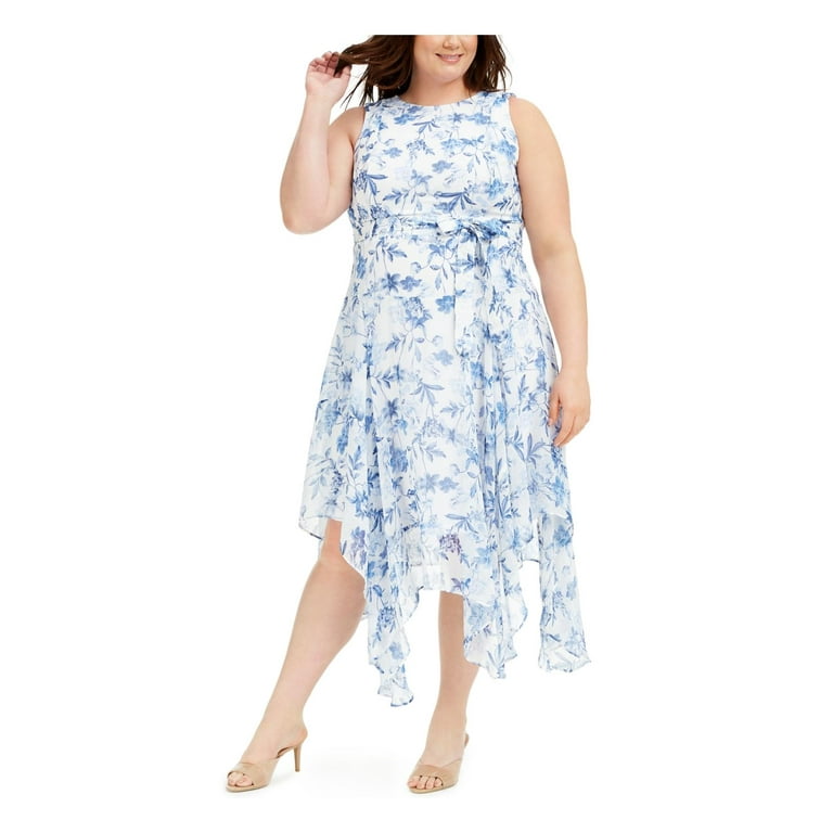 Calvin klein floral handkerchief hem midi dress Clearance