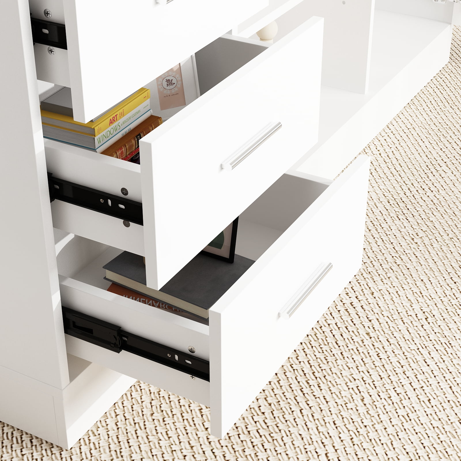 KULAGAGA Height Adjustable Electric Standing Desk with File Cabinet, 55.1 in x 63 in, White
