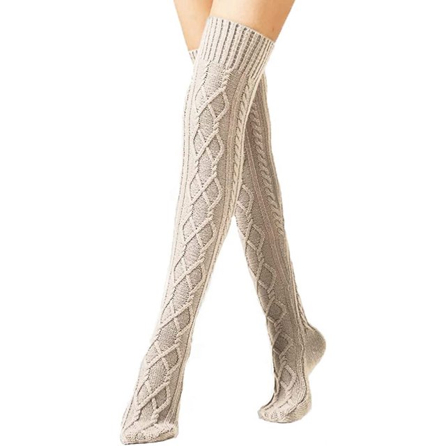 Calcetines hasta el muslo para mujer,Calcetines hasta el muslo largos y cálidos de invierno para niñas,Calcetines de punto cálidos para mujer Beige Sincero Electrónica