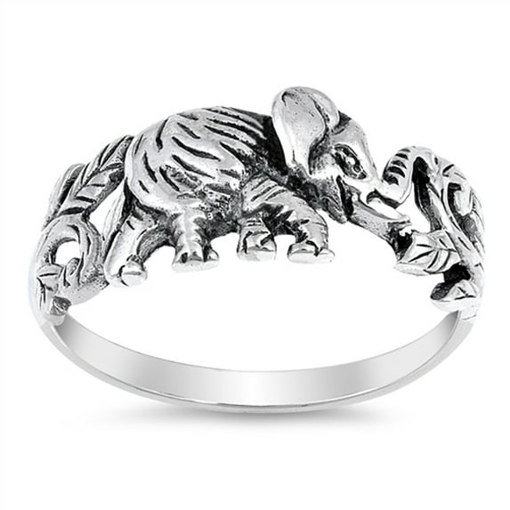 Oxidized Detailed Elephant Leaf Animal Ring .925 Sterling Silver Band Jewelry Female Male Size 10