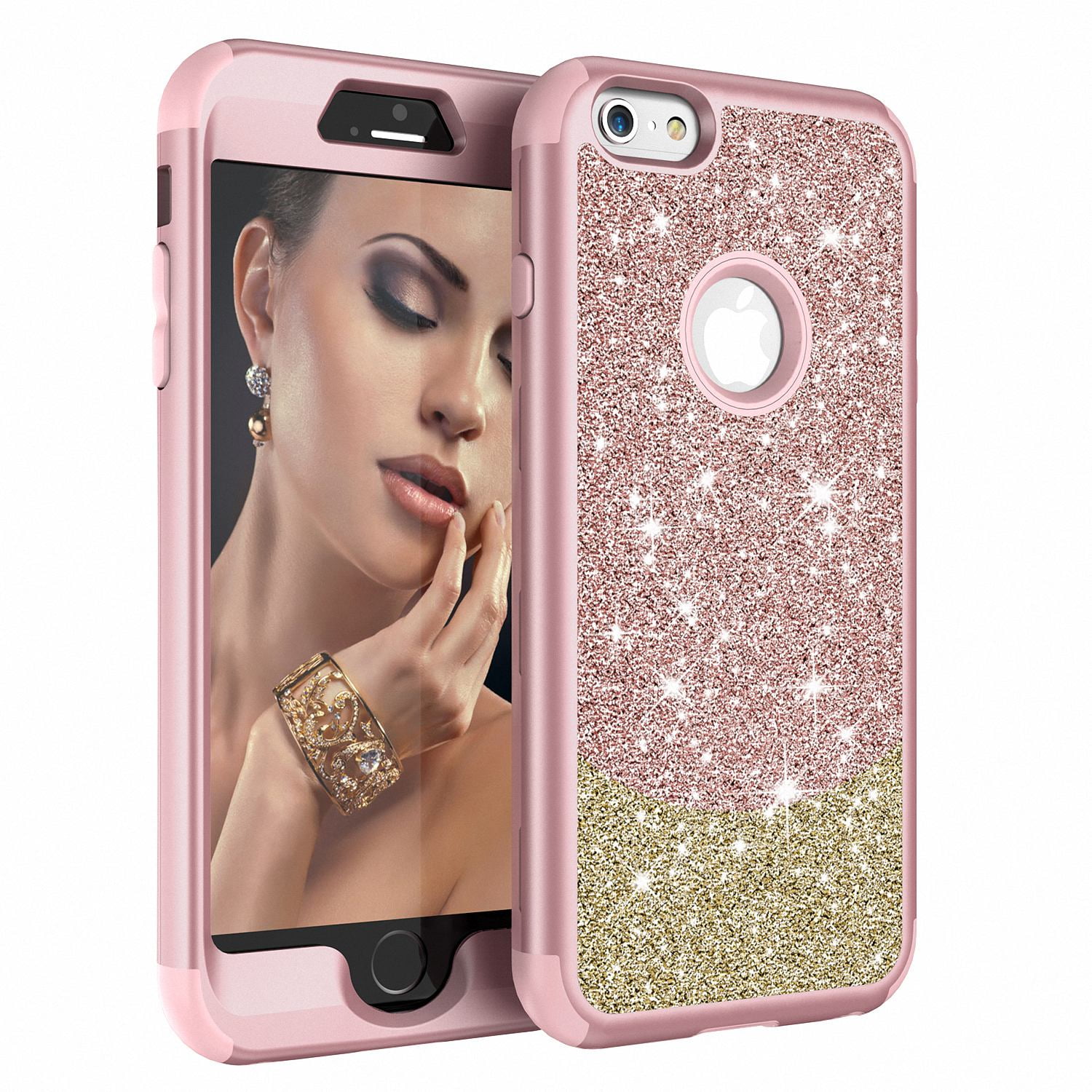 iPhone 6S Case, iPhone 6 Cover, Allytech Three Layer Silicone Shockproof Armor Glitter Anti-Scratch Bumper Full Protective Case Cover for Apple iPhone 6S / 6, Pink+Gold - Walmart.com