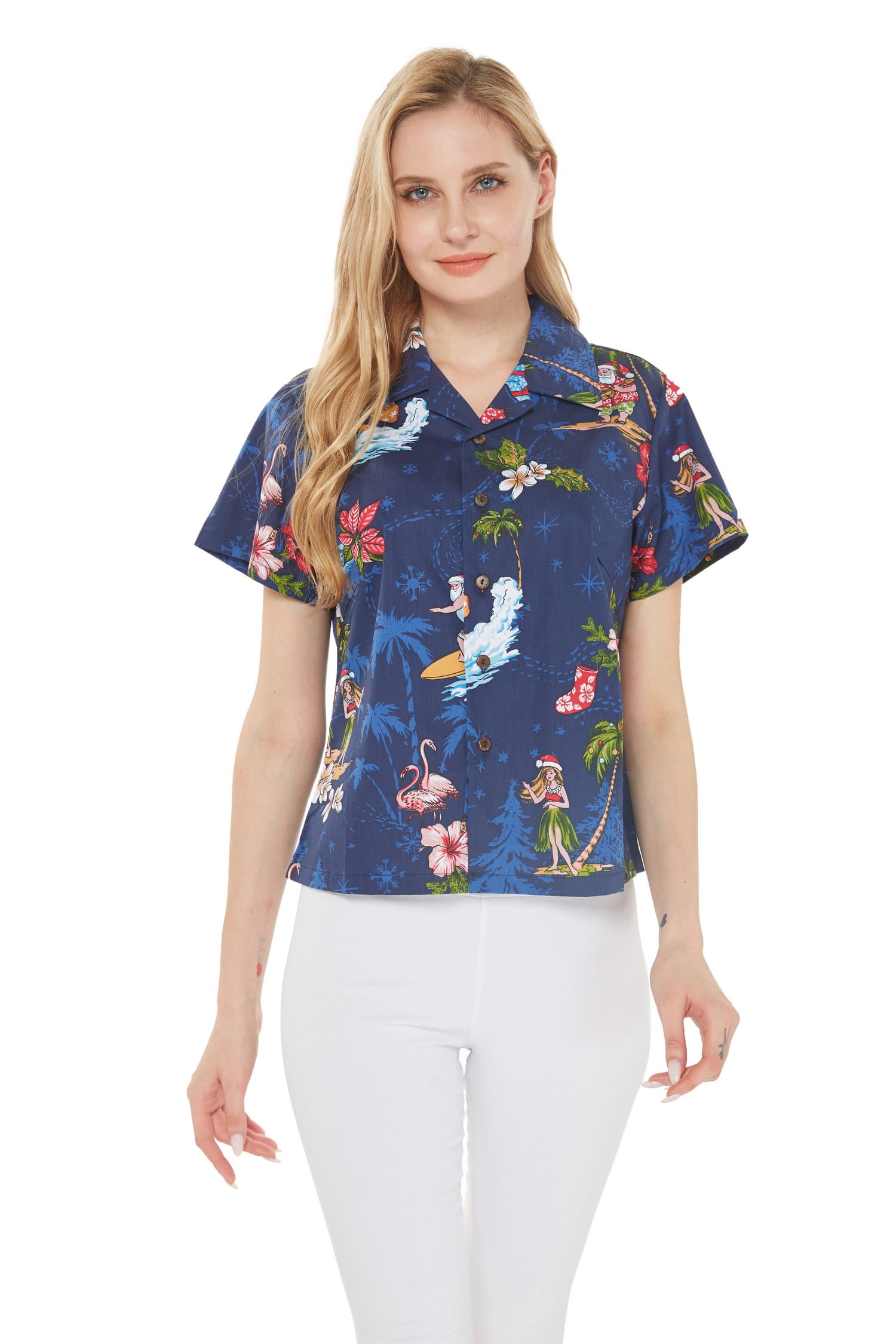 348-3156 Blue Pacific Legend Ladies Fitted Hawaiian Shirt