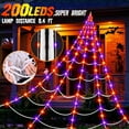 thumbnail image 2 of Spider Web Halloween Decorations Outdoor Lights, 200 Purple LED Light Up 16.4Ft Giant Spiderweb & 60" Large Spider & 20 Small Spiders, 8 Modes Lighted Decor for Yard Outside, 2 of 7