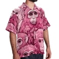 thumbnail image 2 of Pink Monkey Gorilla Men's Short Sleeve Hawaiian Poplin Shirt, Casual Printed Button Down Summer Beach Shirts - Unisex, 2 of 6