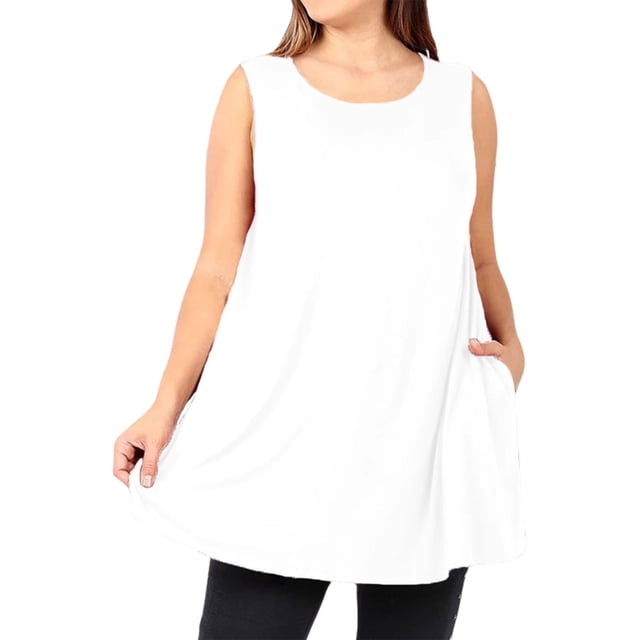 Timegard Camisoles pour Femmes Grande Taille Col Rond Sans Manches Blouse Ample d'Été Décontractée avec Poches