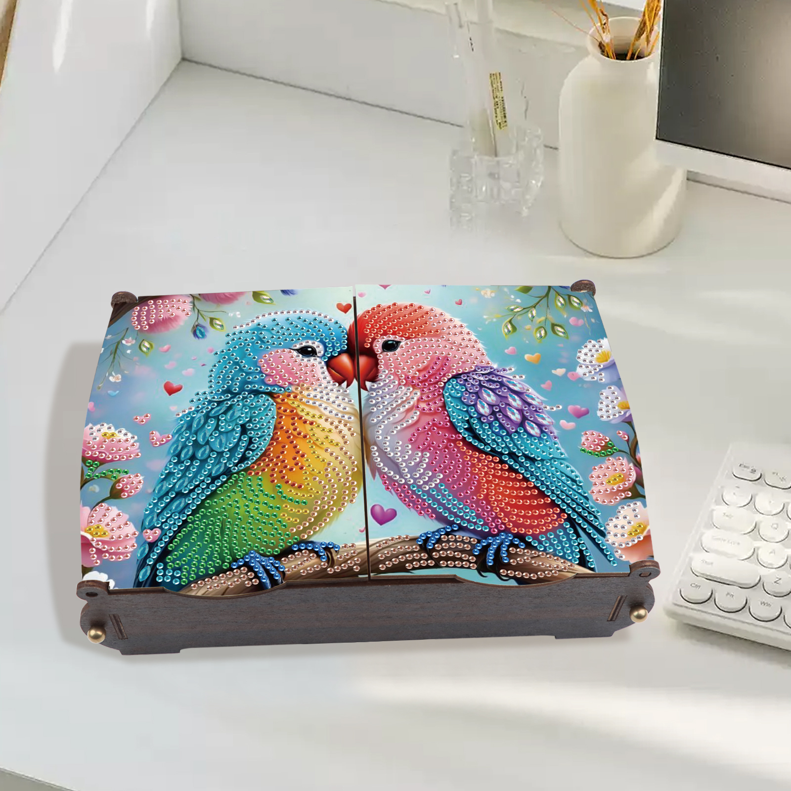 Diamond Painting Kit Storage Box Loving Birds DIY Multi-Purpose Craft Storage Box Ideal for Home Offices and Holiday Gifts