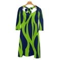 thumbnail image 6 of Abstract Green Navy Leaf Pattern Women's Fall Dresses Casual Loose Flowy Swing Shift Dress, 6 of 9