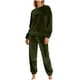 thumbnail image 2 of Conjunto de pijama de terciopelo grueso y cálido para mujer, con cuello redondo, estampado y pantalones de poliéster para invierno., 2 of 8