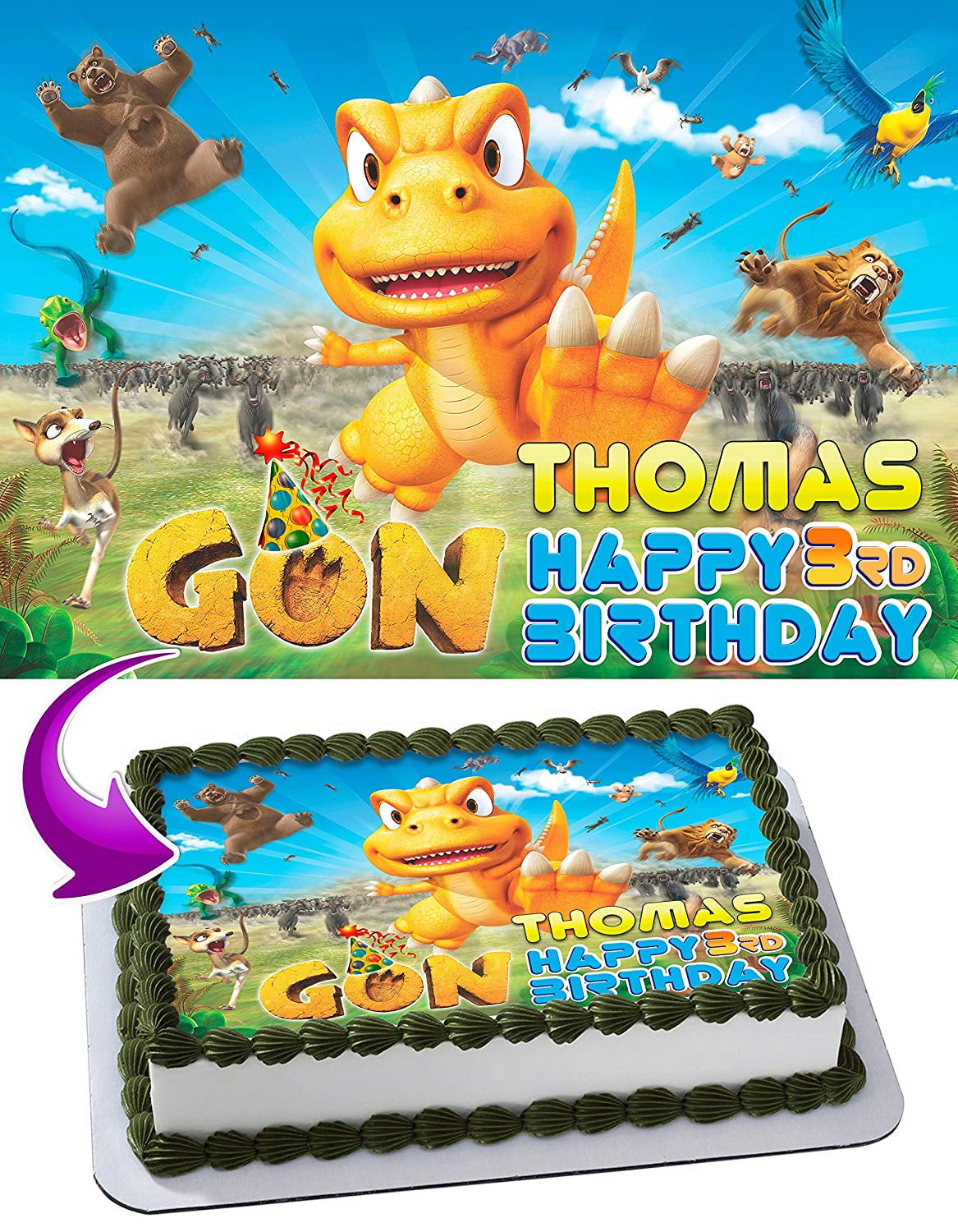Gon Dinosaur Edible Cake Image Topper Personalized Picture