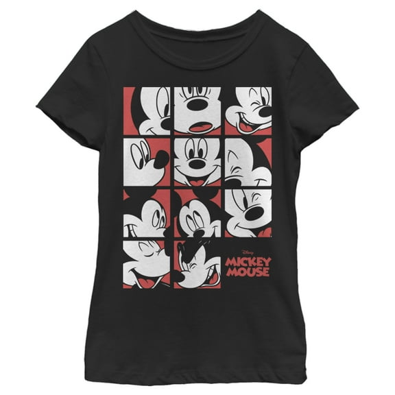Girl's Mickey & Friends Mickey Mouse Expressions Boxes Graphic Tee Black Small