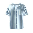 thumbnail image 4 of LNWUY Women Striped Summer Tops Short Sleeve V Neck Button Pocket Blouses Tops Loose Going Out Tees Comfy Basic Trendy Shirts Blue M, 4 of 7