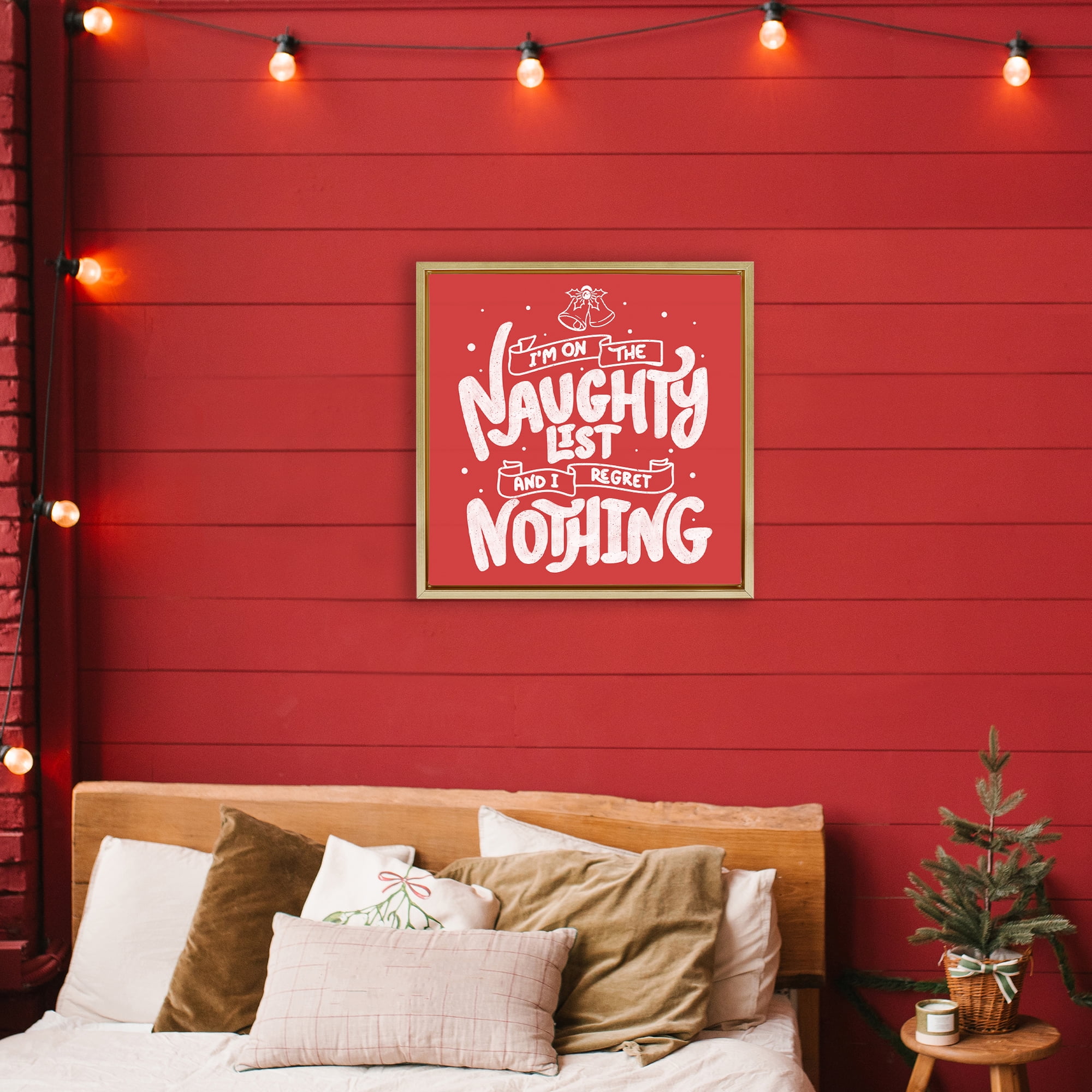 Stupell Industries Naughty List Regret Nothing Gold Framed Floater Canvas Wall Art, design by Tobe Fonseca