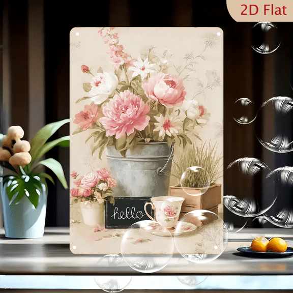 2D Flat Pendants, Drops Finials Thankful Blessed Flower Metal Tin Sign Floral Vintage Tin Sign Wall Hanging Decoration Holiday Birthday Valentines Christmas Wall Decor Tea Plaque Sign Home Decor