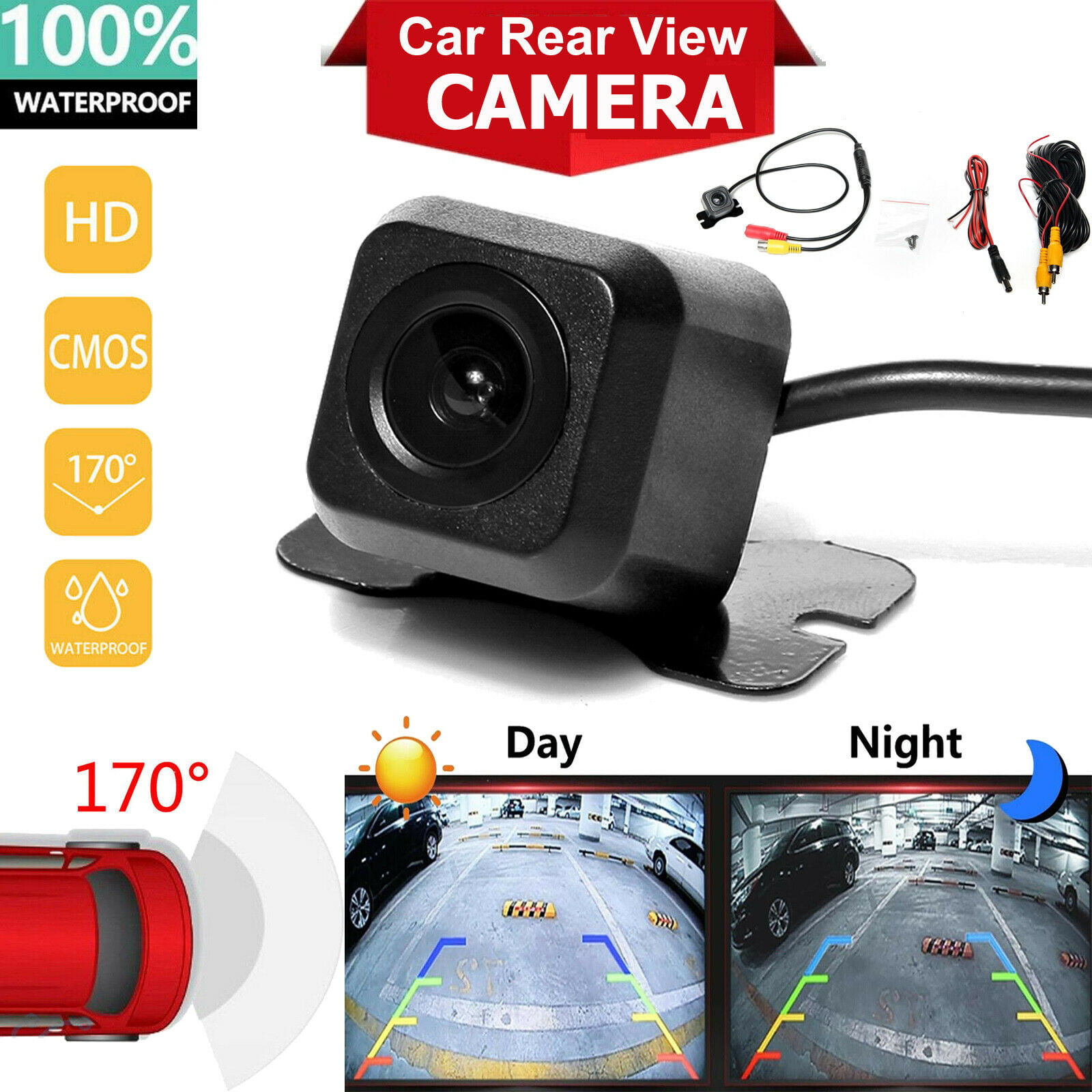 170º Waterproof CMOS Car Rear View Reverse Backup Parking Night Vision Camera HD