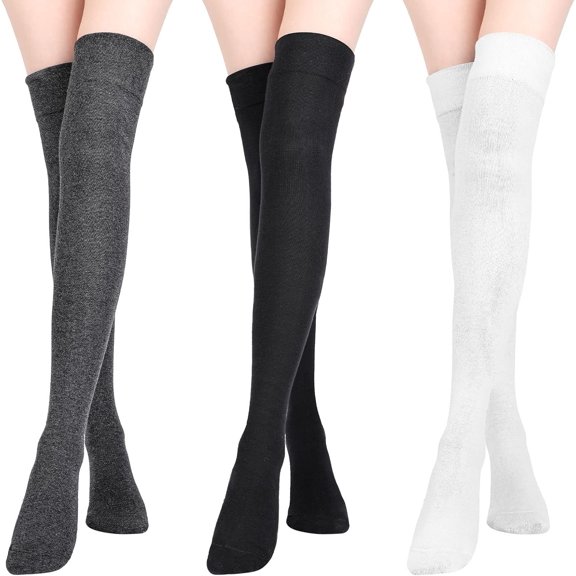Derest 3 Pairs Womens Extra Long Socks Thigh High Leg Warmers, Cotton Socks Long Boot Stockings, 31.5in