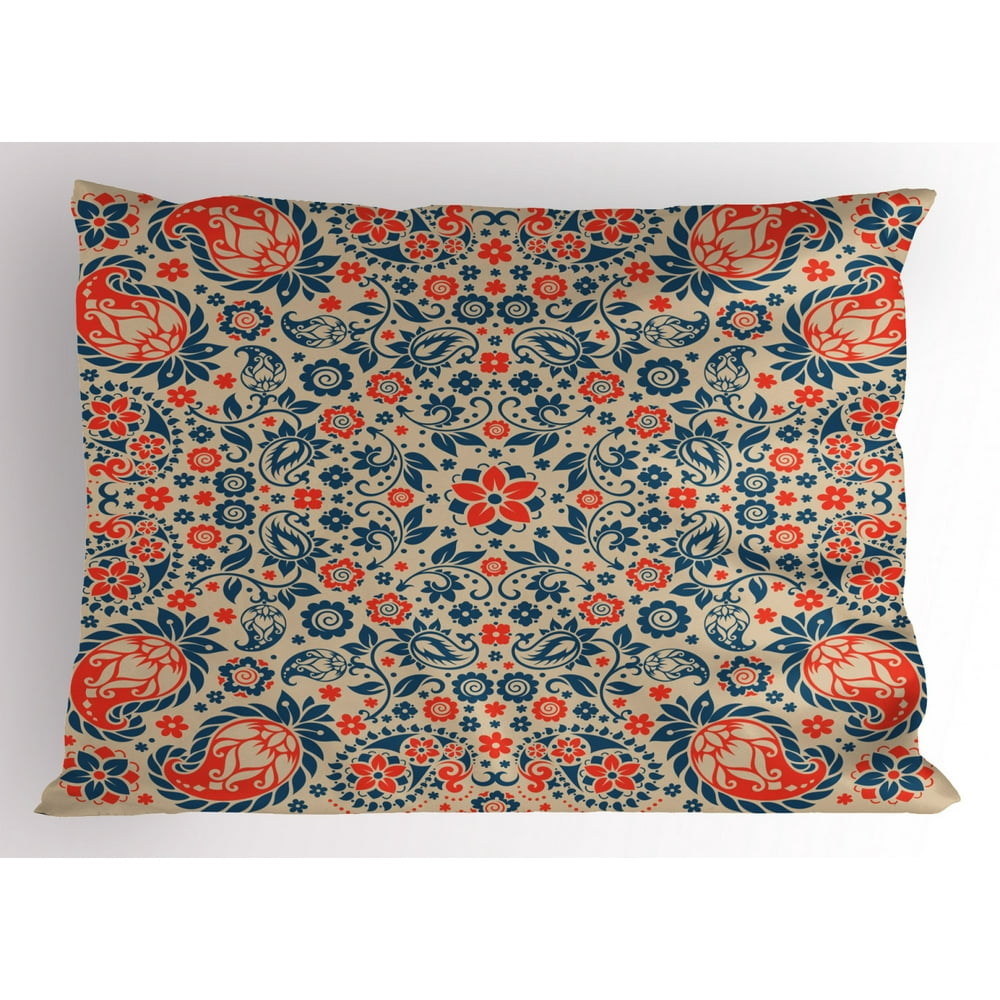 Paisley Pillow Sham Islamic Arabesque Floral Pattern Cultural Folk