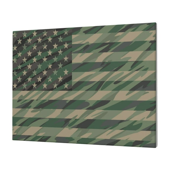 Daiia Jungle Green Camo USA Flag Print Canvas Decorative Picture – 30x40in Artistic Wall Art, Ready-to-Hang Canvas Print for Living Room（Horizontal）