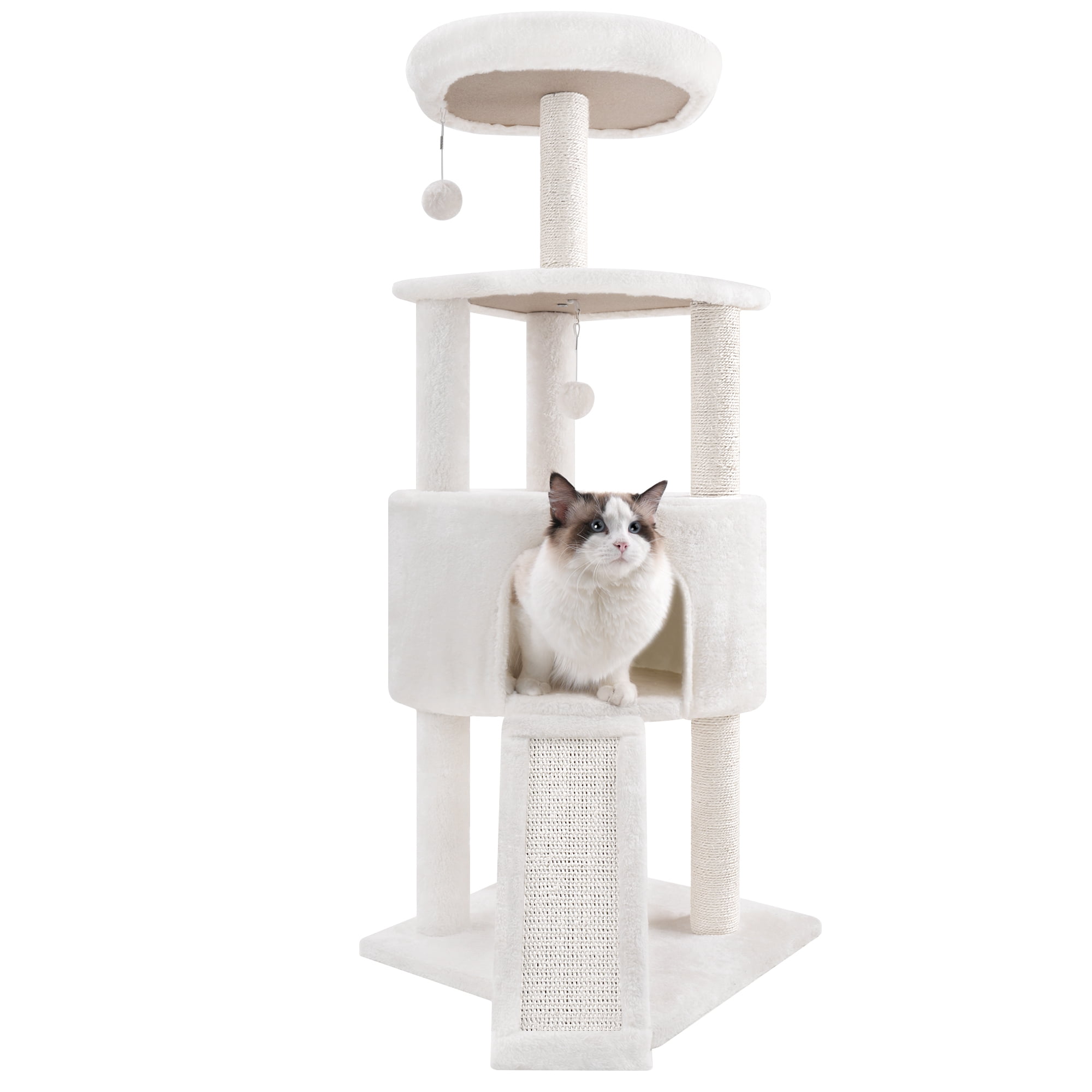 YW 45in Cat Tree Tower with Big Condo for Indoor Cats,Cat Tower with Scratching Post,Scratching Board and Cat Toys,Multi-Level,Small Space
