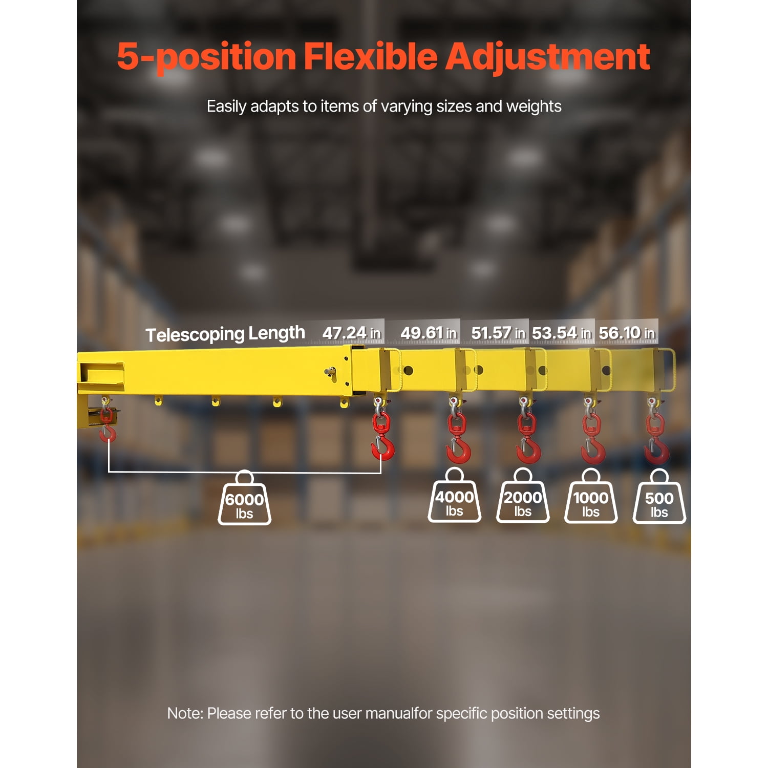 KFFKFF Mobile Forklift Crane, Load Limit of 6000lbs, Manually Adjustable Boom Reaches 56.1 inches, Equipped with Dual Hooks, Versatile Forklift Crane Extension for Warehouses