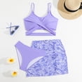 thumbnail image 2 of Godom Girls Swimsuits 3 Piece Bathing Suit Allover Printed Criss Cross Bikini Set with Cover Up Skirt Beach Swimwear 7-16 Years,Purple, 2 of 7