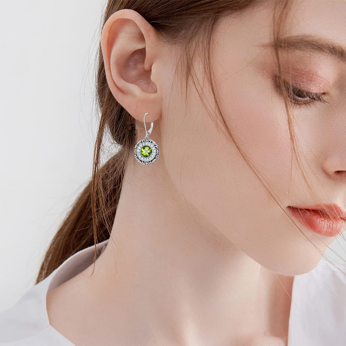 August Birthstone Earrings 925 Sterling Silver Created Peridot Dangle Drop Earrings for Women Birthday Anniversary Jewelry for Women