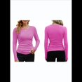 thumbnail image 2 of Camisetas Básicas Ajustadas Informales de Cuello Redondo y Larga Acanaladas para Mujer Rosa Brillante S, 2 of 6