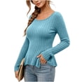 thumbnail image 3 of Horkkom Long Sleeve Shirts for Women Crew Neck Casual Solid Color Tops Trendy Fitted Knit Tops XL, 3 of 4