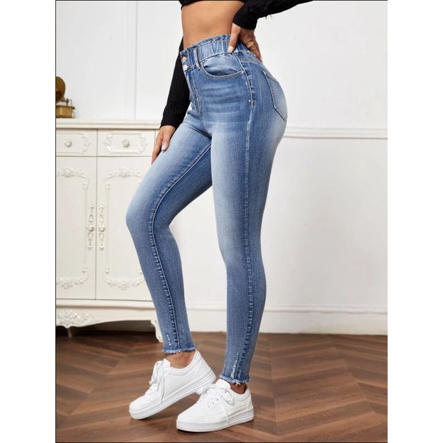 Vaqueros rasgados de alta elasticidad para mujer, pantalones pitillo ajustados de cintura elástica, informales, a la moda, Otoño, 2023