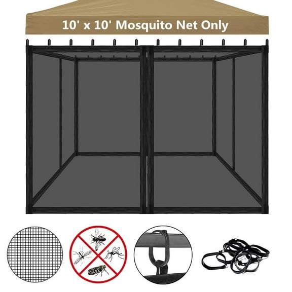 TOPCHANCES Universal Replacement Canopy Mosquito Netting Screen Sidewalls Only for 10' x 10' Gazebo Canopy, Black