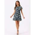 thumbnail image 3 of DARING DIVA Ruffled Sleeve Chiffon A-Line Floral Ruffle Minidress L Navy Blue, 3 of 6