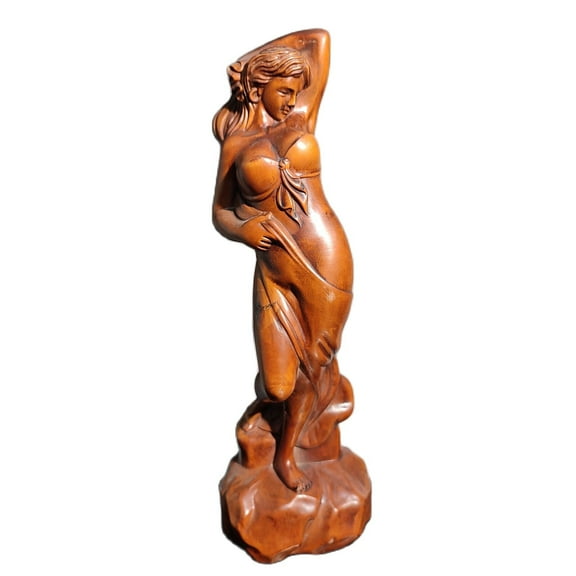 8.6" vintage boxwood carving beauty figurine sexy girl Wood carved home decor fat home decorative sculpture Ladies maiden