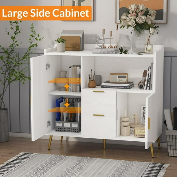 Kojooin 40" Buffet Sideboard with Storage, Kitchen Storage Cabinet, Microwave Cabinet, Coffee Bar Cabinet with 2 Drawers and 2 Doors for Kitchen, Dining Room, Entryway