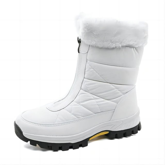 Bottes d'Hiver pour Femmes, Randonnée et Ski en Plein Air, Confortables, Antidérapantes, Doublure Peluche, Fermeture Éclair, Résistantes au Froid, Épaissies, Bottes Hautes, Blanches, 9 US