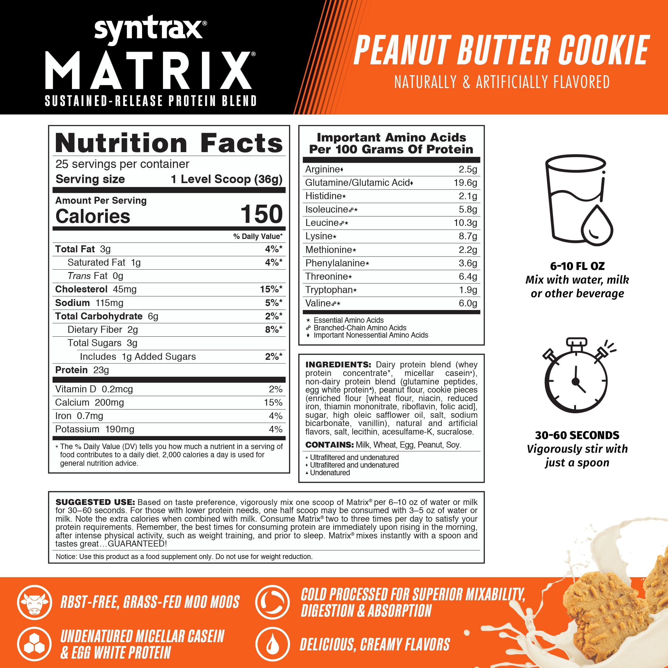 Syntrax Matrix Peanut Butter Cookie Sustained‑Release Protein Powder Blend 2 lb with Real Cookie Pieces