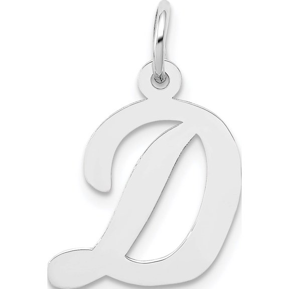 14K White Gold Medium Script Letter D Initial Charm (16.01 X 13.28) Made In United States yc661d