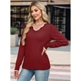 thumbnail image 6 of Women'S Sweaters Casual V-Neck Long Sleeve Sweaters Loose Solid Fall Tops Pullover Sweater Red M, 6 of 7