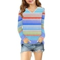 thumbnail image 5 of Ugoldhm Girls Fashion Shirts V Neck Striped Tunic Casual Tops Fall Long Sleeve Loose Tees, 5 of 8