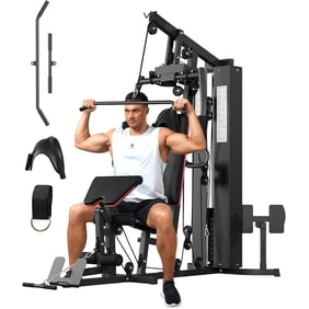Multifunctional Home Gym Equipment, Home Gym Station with Pulley System, 150LBS Weight Stack Exercise Machine for Full Body Strength Training