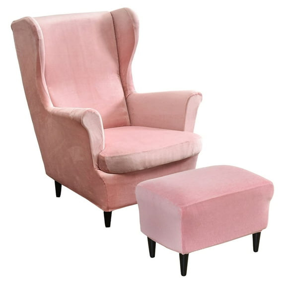 Velvet Stretch Wing Chair Cover Set, Wingback Chair Cover with Ottoman Slipcovers with Elastic Bottom Armchair Chair Slipcovers for Dogs -Purple-3 Pieces